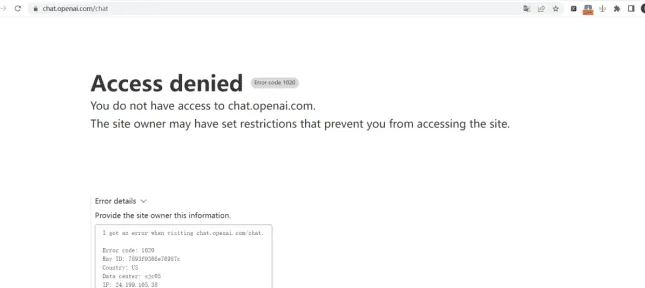 ChatGPT打开出现Access denied 1020错误后的解决办法