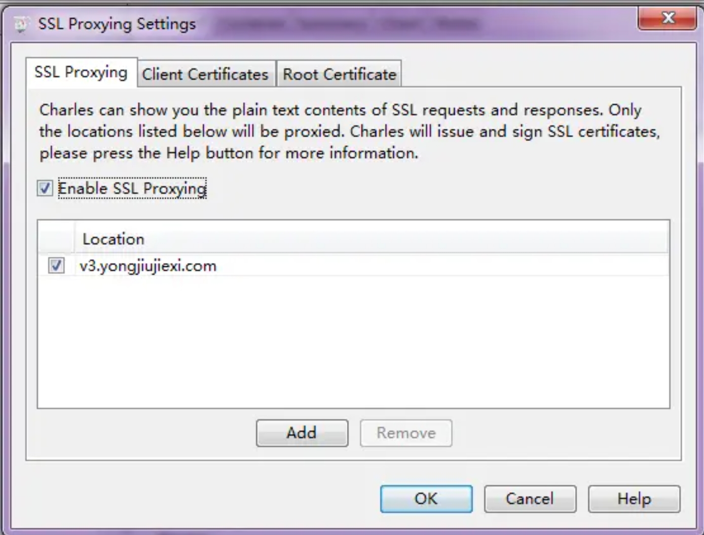 Charles提示“SSL Proxying not enabled for this host: enable in Proxy Settings, SSL locations